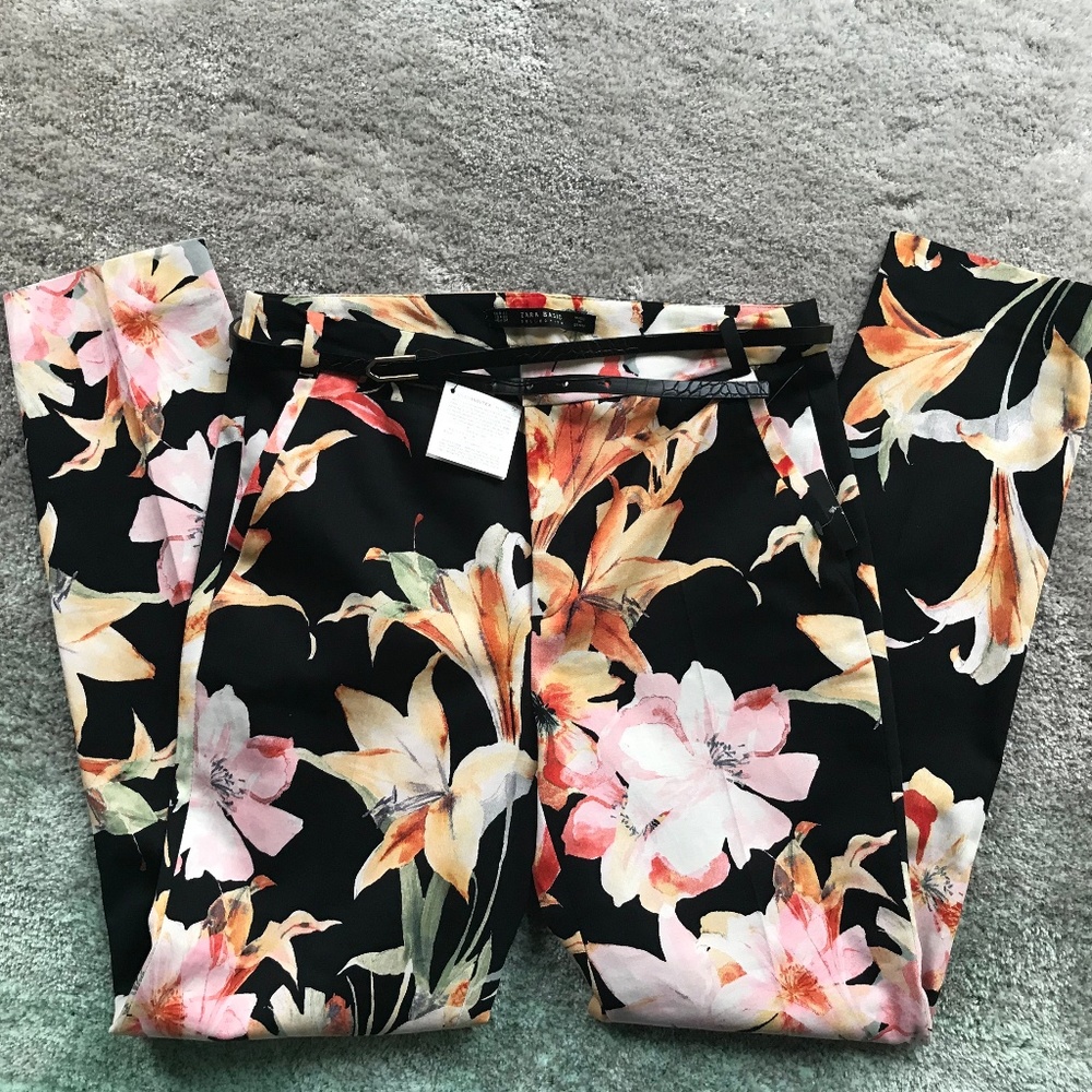 ZARA FLORAL CROPPED TROUSERS NWT - Picture 2 of 6